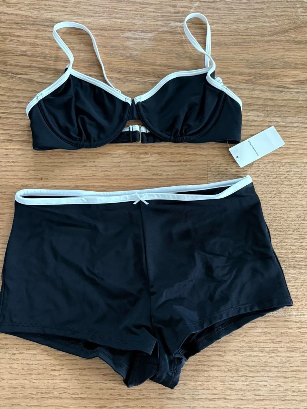 Black Two-Piece Bikini Set with White Trim